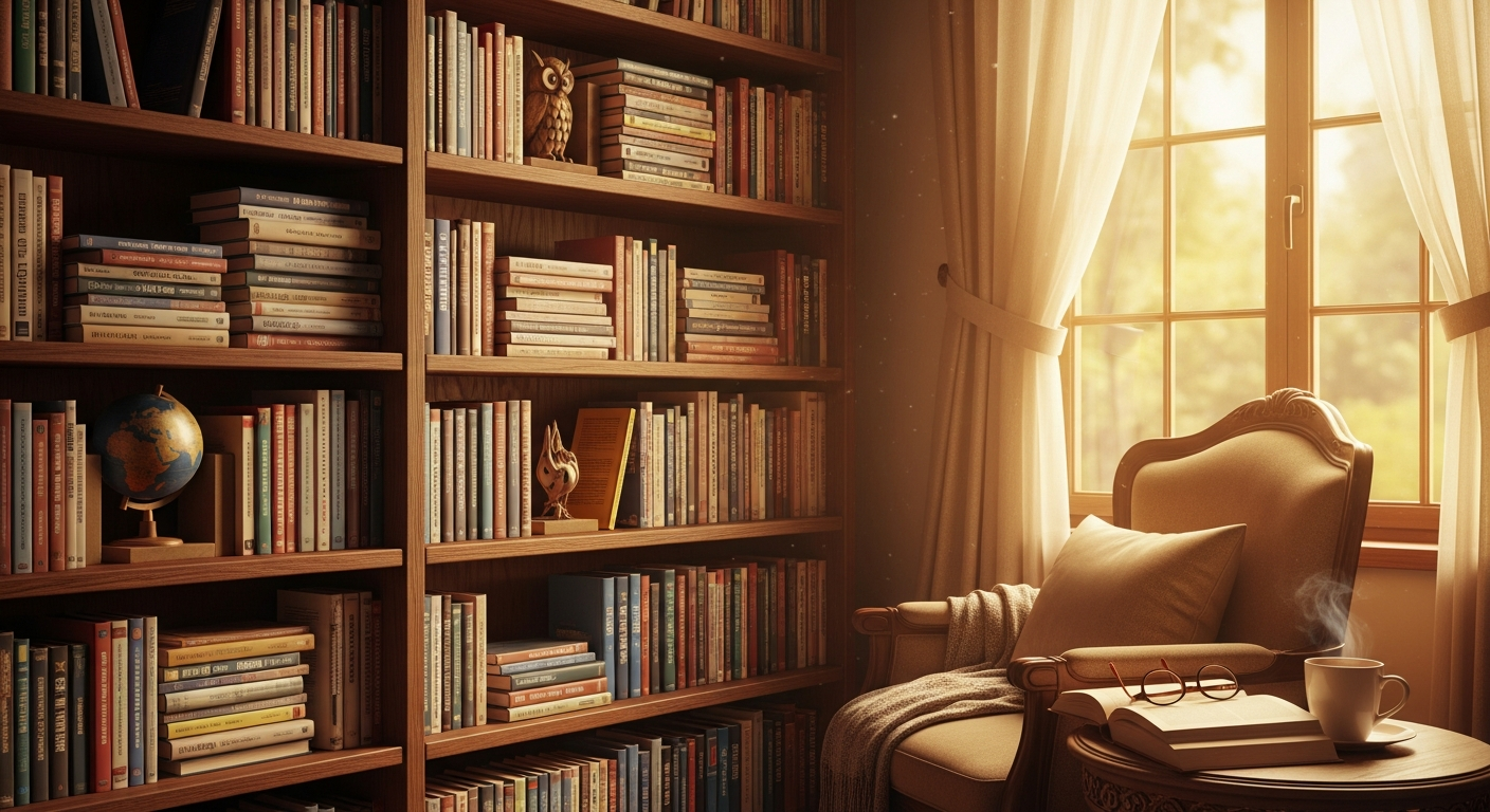 Beautiful bookshelf with colorful books
