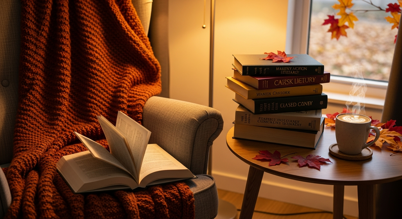 Cozy reading nook with books
