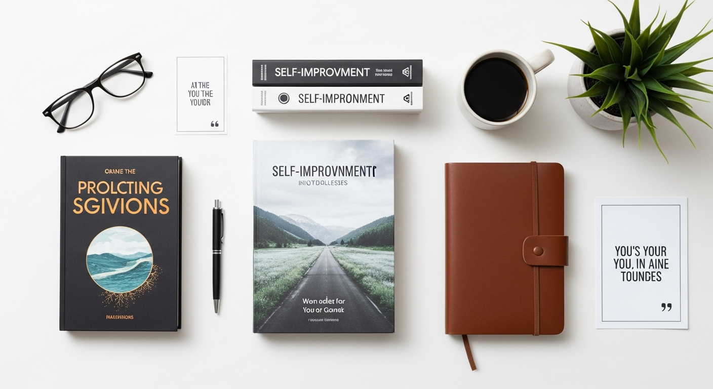 Self-improvement books and workspace